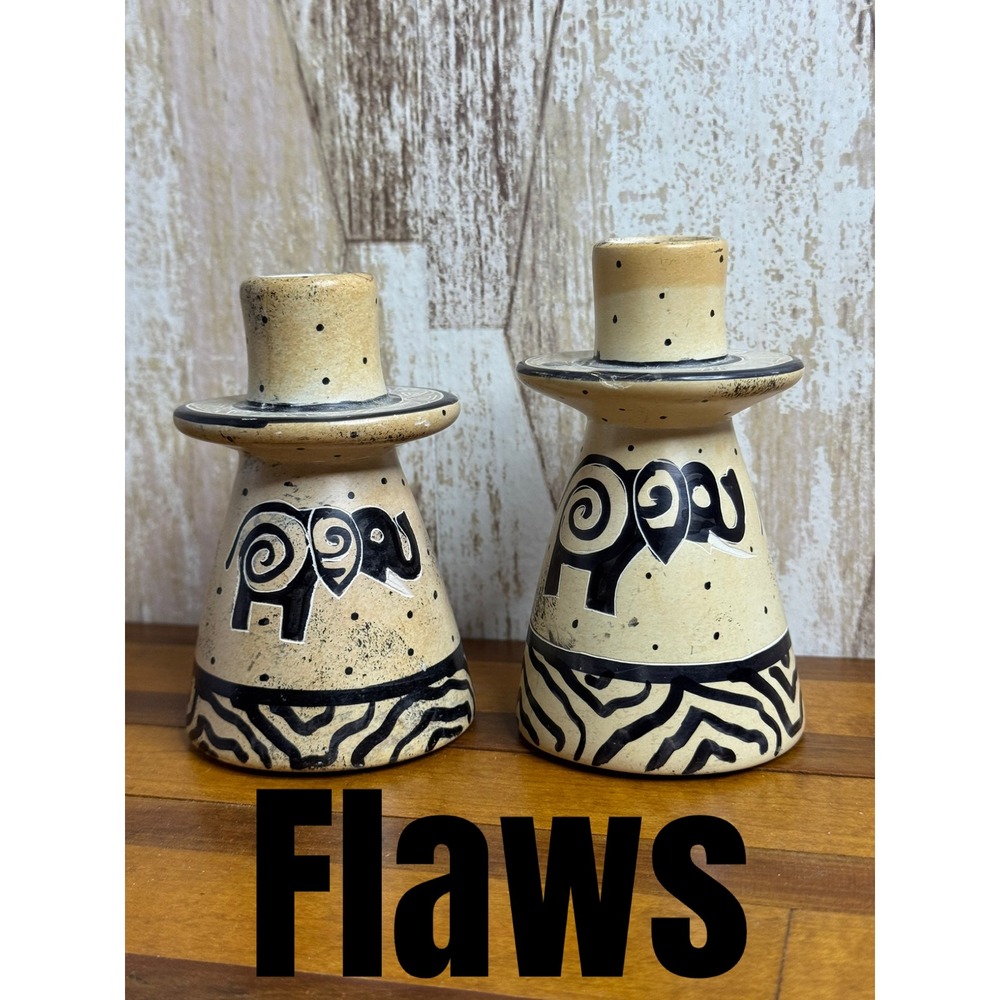 Set of 2 KENYA Tribal Elephant Candle Holders Holders‎